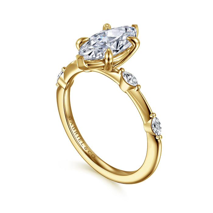 Yellow Gold Marquise Shape Diamond Semi-Mount Ring