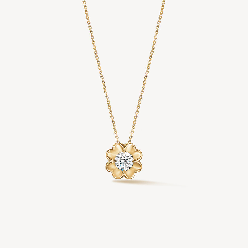 18K Yellow Gold Diamond Whimsical Clover Pendant Necklace by HOF
