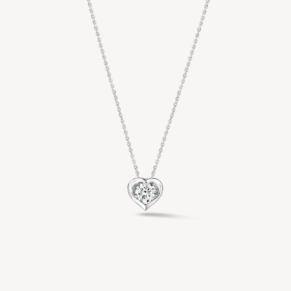 18K White Gold Diamond Whimsical Heart Diamond Pendant Necklace by HOF