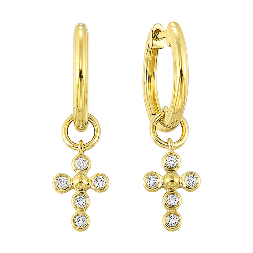 14K Yellow Gold  Diamond Cross Dangle Earrings
