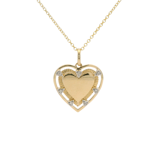 14K Yellow Gold Diamond Heart Charm Pendant