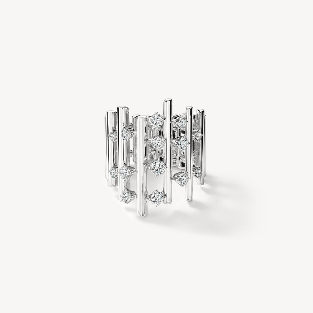 18K White Gold Barre Multi-Row Diamond Ring by Hearts on Fire