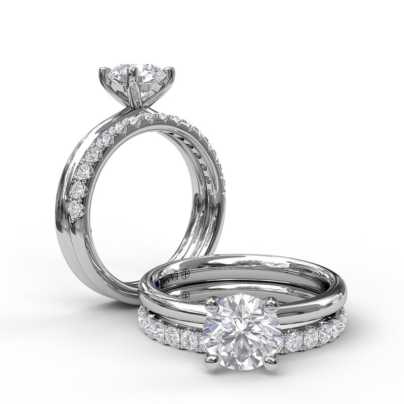 14K White Gold Diamond Timeless Round Semi Mount Ring  by Fana