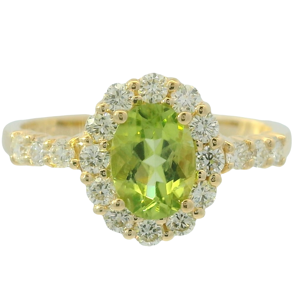 14K Yellow Gold Peridot & Diamond Ring by RJM