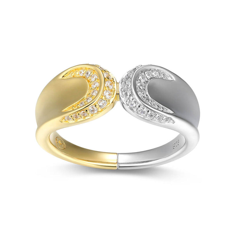 Sterling Silver YG & Rhodium Plated Ring with Synthetic Emerald & Syn Yellow & White Sapphire