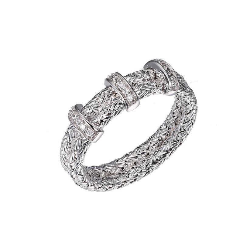 Sterling Silver Rhodium Plated Double 2mm Mesh Ring with CZ by Charles Garnier