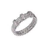 Sterling Silver Rhodium Plated Double 2mm Mesh Ring with CZ by Charles Garnier