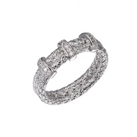 Sterling Silver Rhodium Plated Double 2mm Mesh Ring with CZ by Charles Garnier