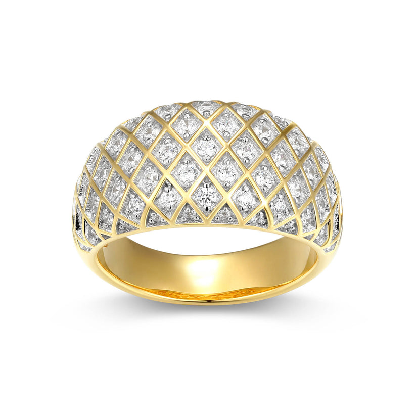 Sterling Silver Quilted Yellow Gold & Rhodium Plated CZ Ring by Charles Garnier