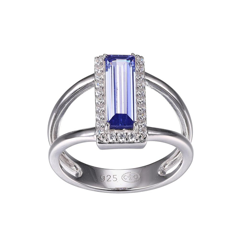Sterling Silver Rhodium Plated Ring with Tanzanite Color CZ by Charles Garnier