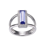 Sterling Silver Rhodium Plated Ring with Tanzanite Color CZ by Charles Garnier