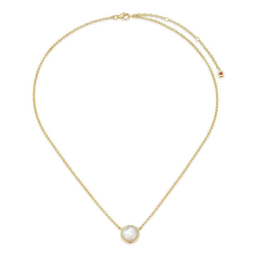 Lustre Button Mother of Pearl Pendant Necklace in Plated 14K Yellow Gold
