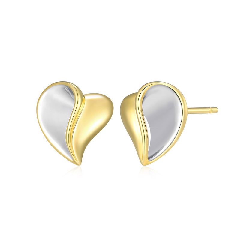 Sterling Silver Amour Rhodium & Yellow Gold Plated 0.8mm Post Earrings by Elle