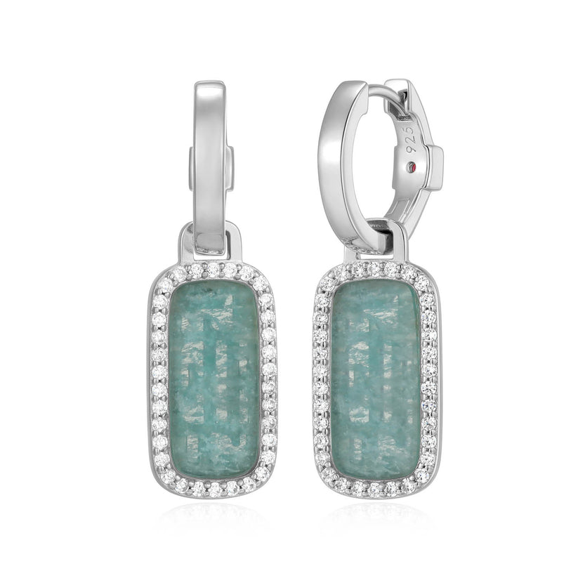 Rhodium Plated Amazonite Hoop Earrings