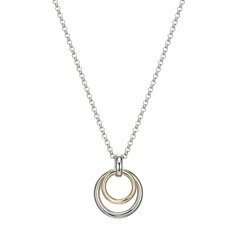 Simpatico Rhodium & Gold Plated Silver Double Circle Drop Pendant