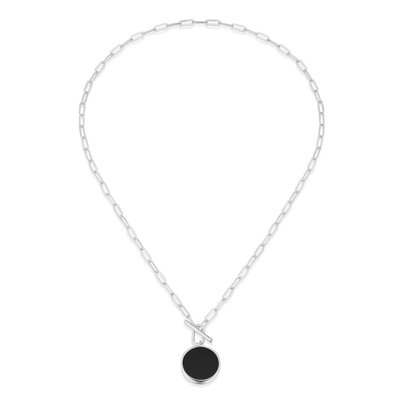 Lustre Button Black Agate Toggle Necklace
