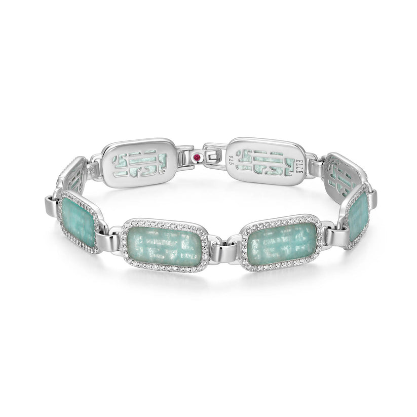 Rhodium Plated Silver Amazonite & White Zirconia Bracelet