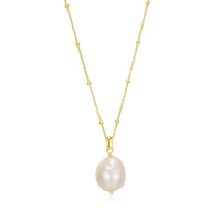 Genesis Yellow Gold Plated Genuine White Pearl Necklace