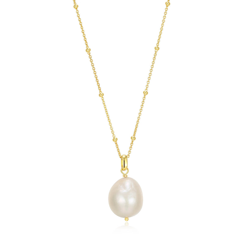 Genesis Yellow Gold Plated Genuine White Pearl Necklace