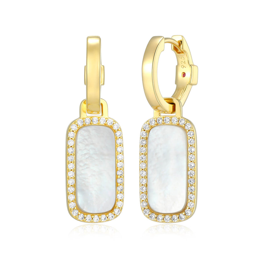 Plated Yellow Gold & Mother of Pearl Hoop Earrings