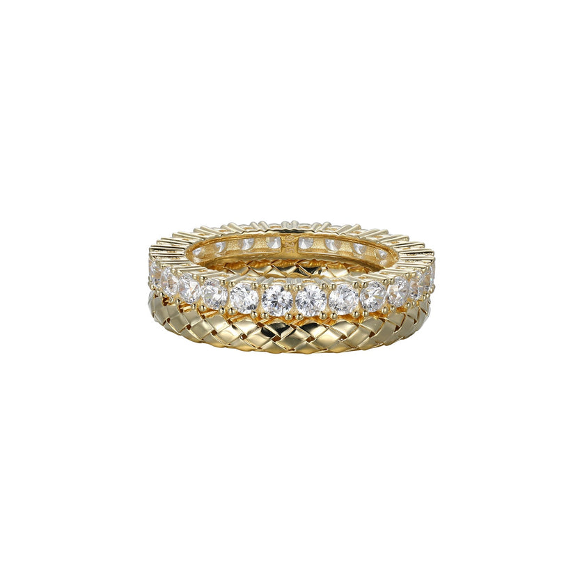 Sterling Silver New Mesh 2 CZ Layered Ring with Yellow Gold Finish by Charles Garnier