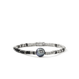 Heishi Silver BraceletTreated Black Onyx, Hematite, & 11-12mm Treated Cultured Grey Pearl  by John Hardy Sz UM