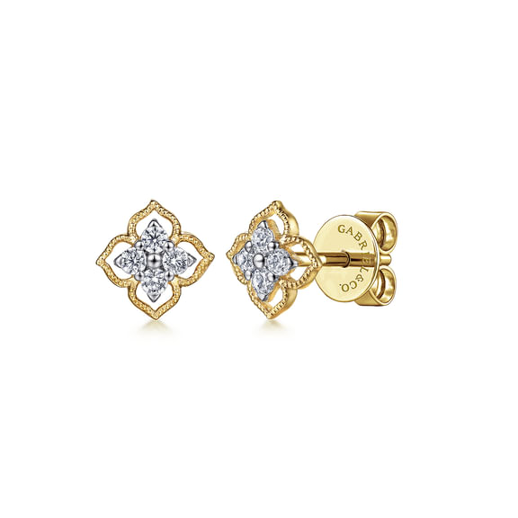 14K Yellow Gold Clover 0.12cttw SI HI Diamond Stud Earrings by Gabriel