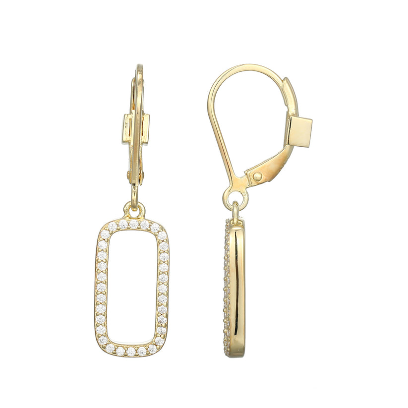 Sterling Silver ELLE "Allure 2.0" Yellow Gold-Plated White CZ Leverback Earrings