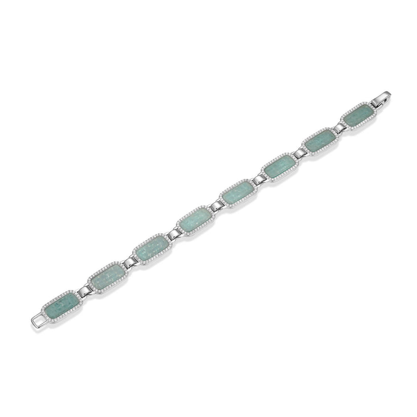 Rhodium Plated Silver Amazonite & White Zirconia Bracelet