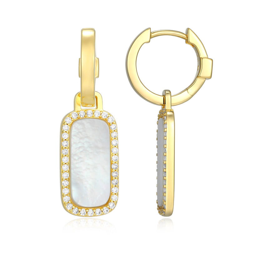 Plated Yellow Gold & Mother of Pearl Hoop Earrings