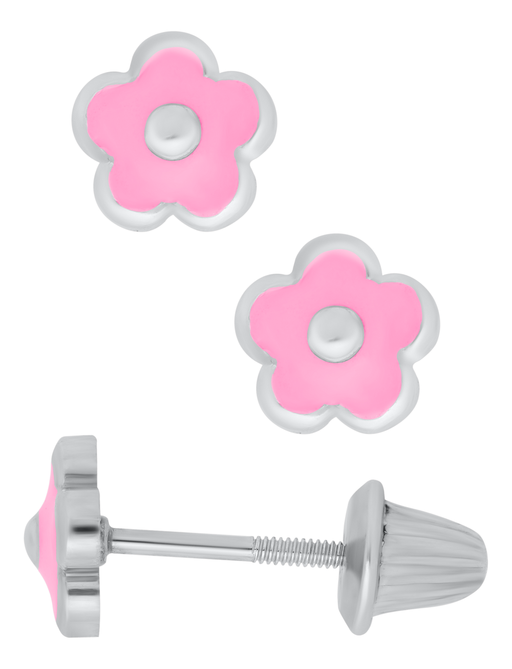 Sterling Silver Earrings with Pink Flowers