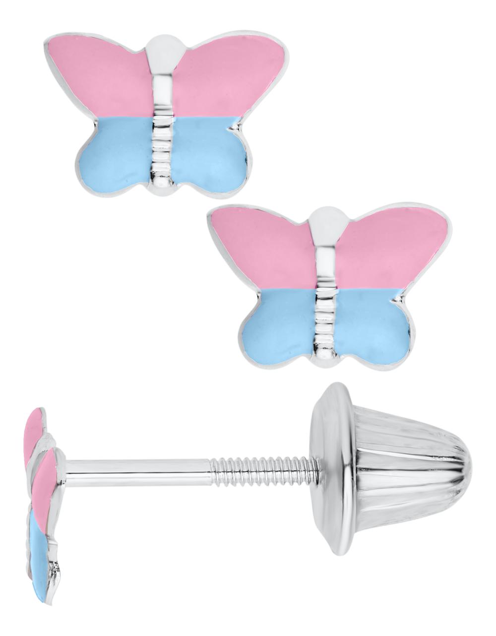 Sterling Silver Pink & Blue Butterfly Earrings