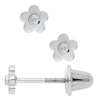 Sterling Silver Flower Earrings with Diamond