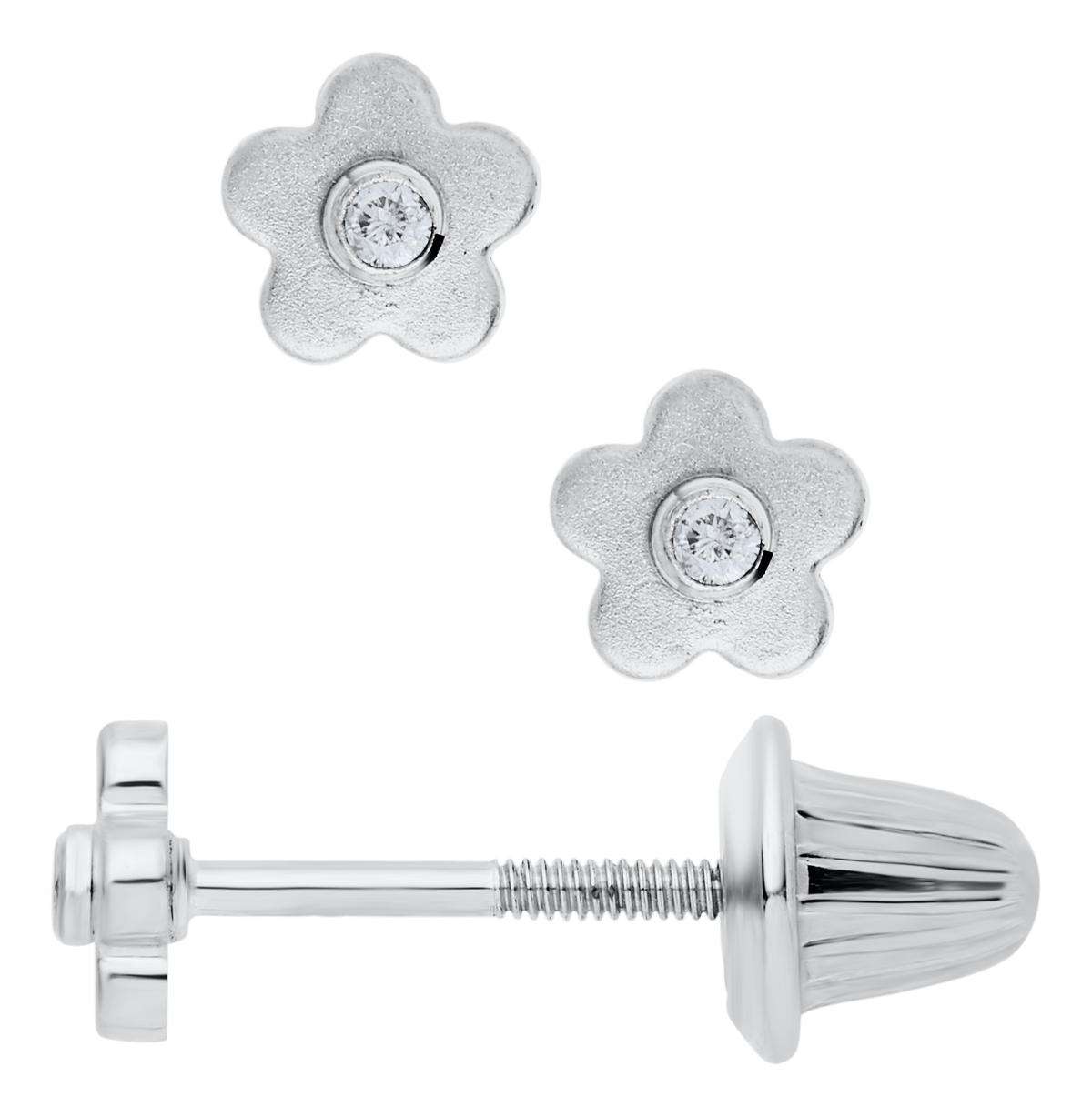 Sterling Silver Flower Earrings with Diamond