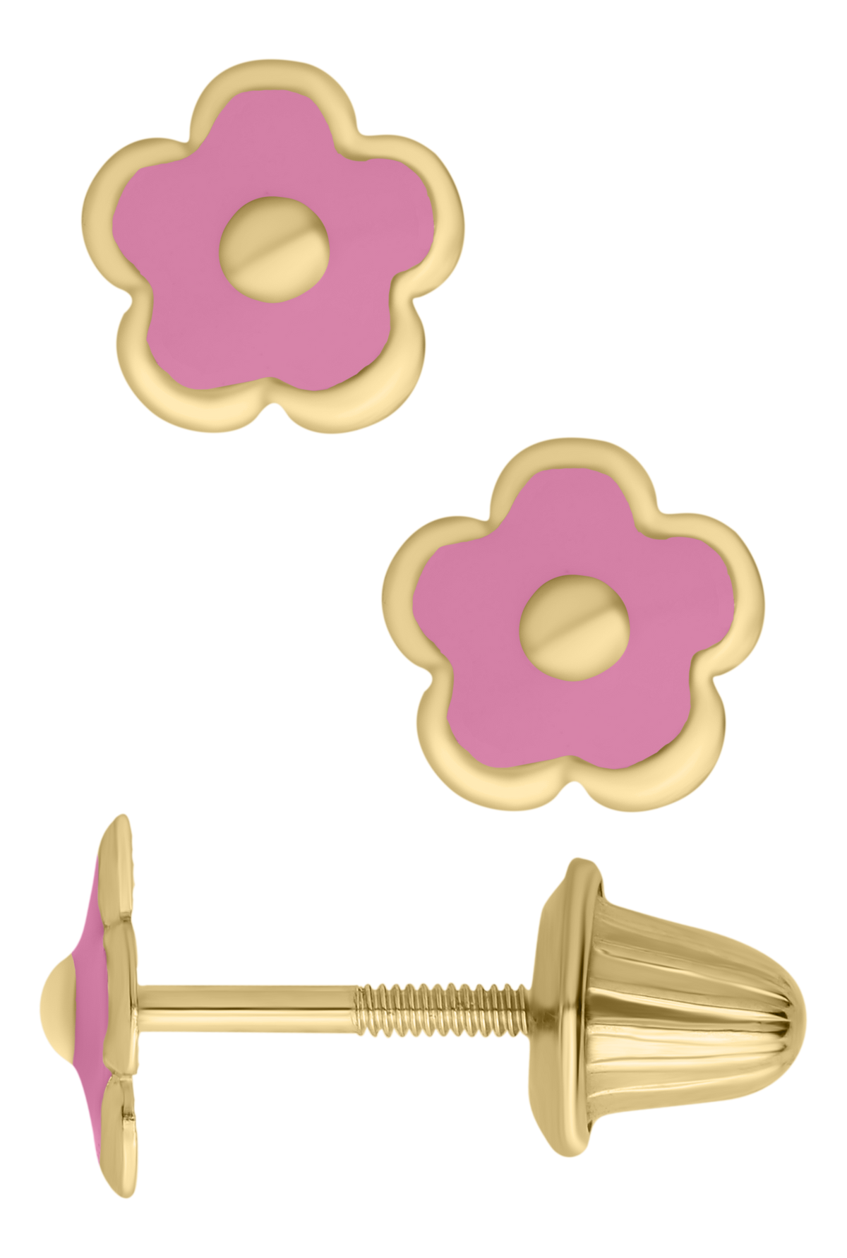 14K Gold Pink Flower Earrings