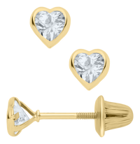 14K Yellow Gold CZ Heart Earrings