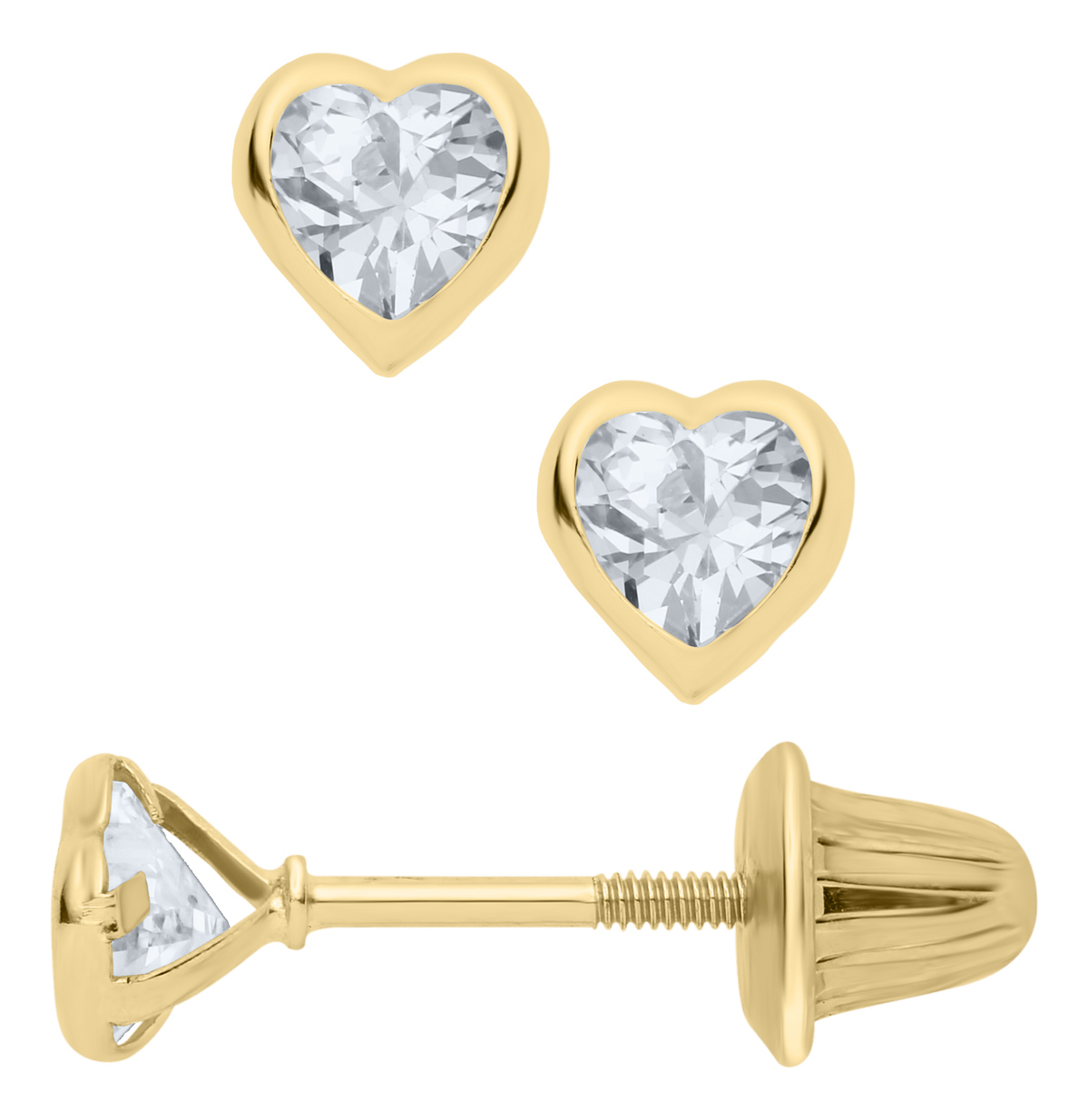 14K Yellow Gold CZ Heart Earrings
