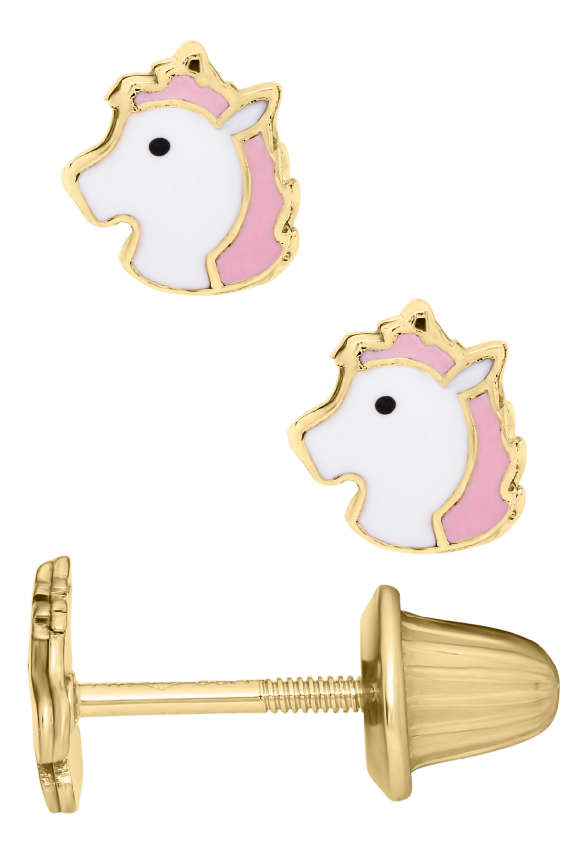 14K Gold Enamel Pony Earrings