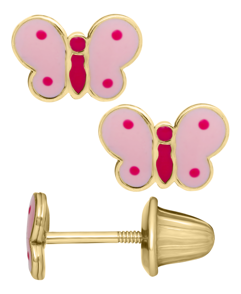 14K Gold Pink & Fuchsia Butterfly Earrings