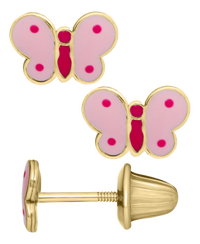 14K Gold Pink & Fuchsia Butterfly Earrings