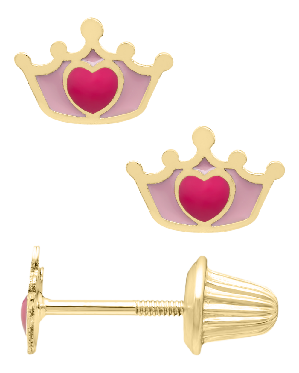 14K Gold Pink Crown Earrings