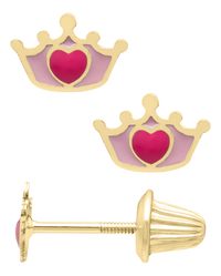 14K Gold Pink Crown Earrings
