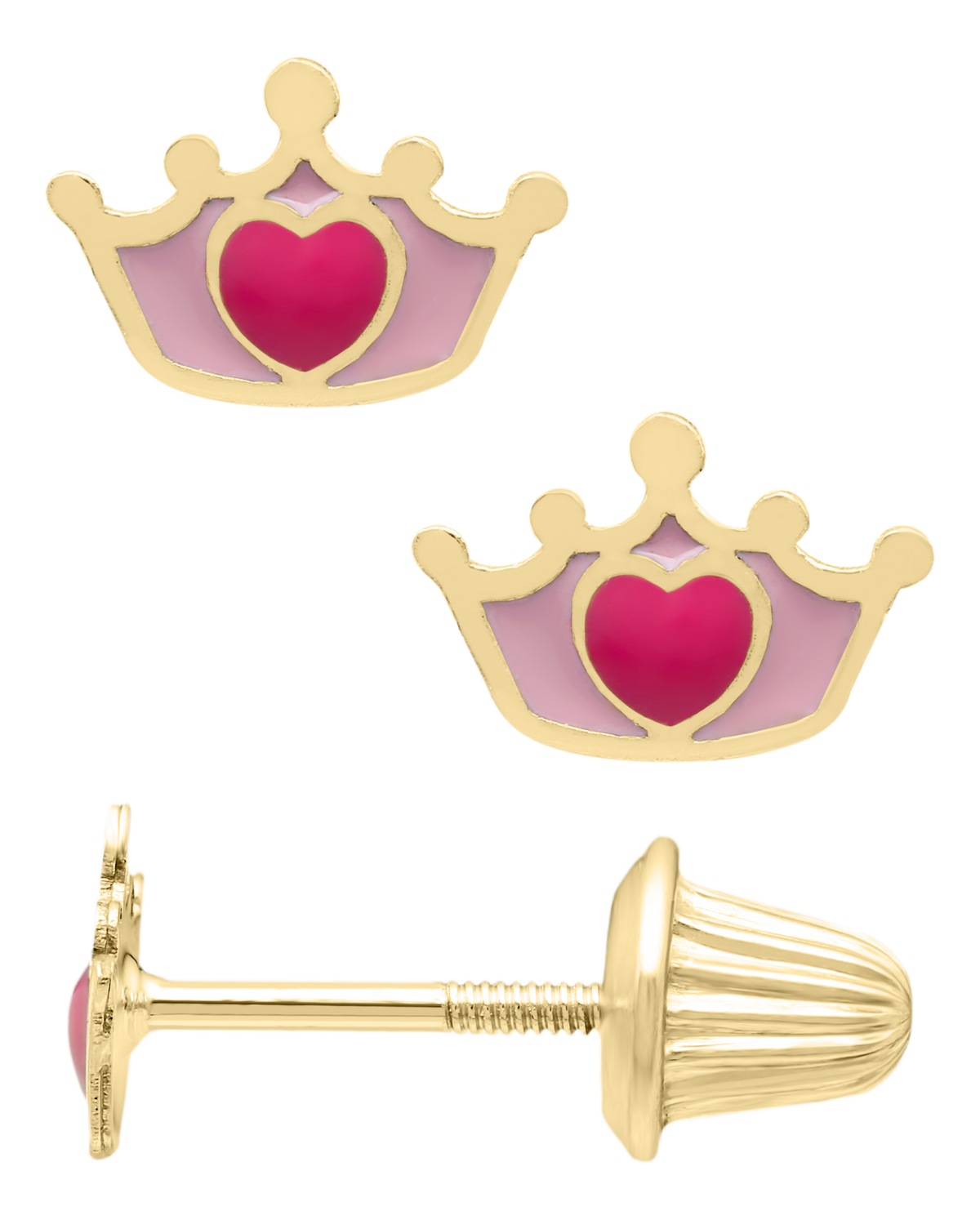 14K Gold Pink Crown Earrings