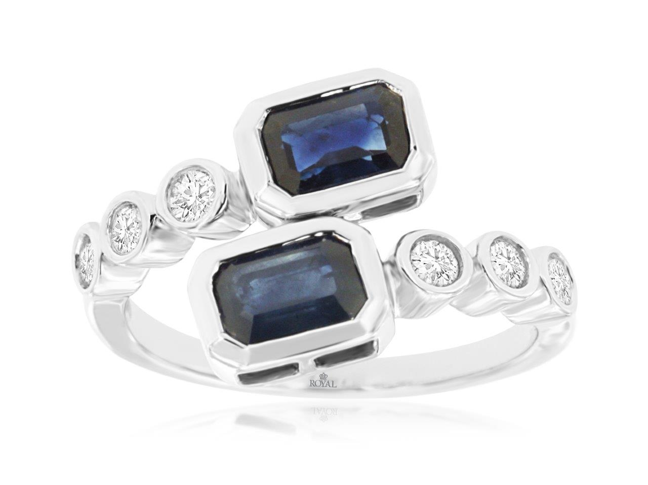 14K White Gold 1.60cttw Blue Sapphire & 0.25cttw Diamond Fashion Ring by RJM