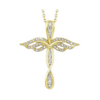 10K Yellow Gold 0.14cttw Diamond Angel Cross Pendant