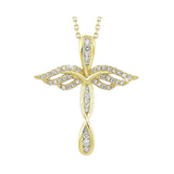 10K Yellow Gold 0.14cttw Diamond Angel Cross Pendant