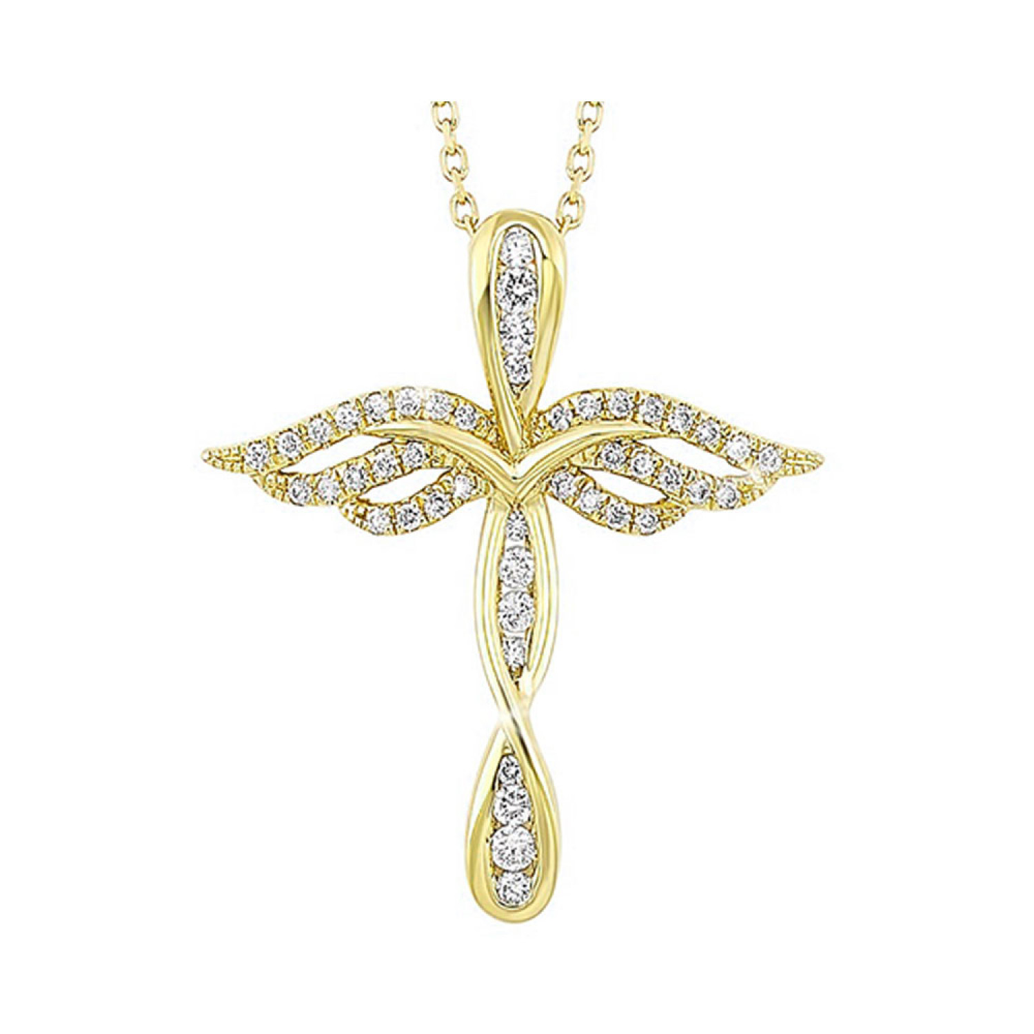 10K Yellow Gold 0.14cttw Diamond Angel Cross Pendant