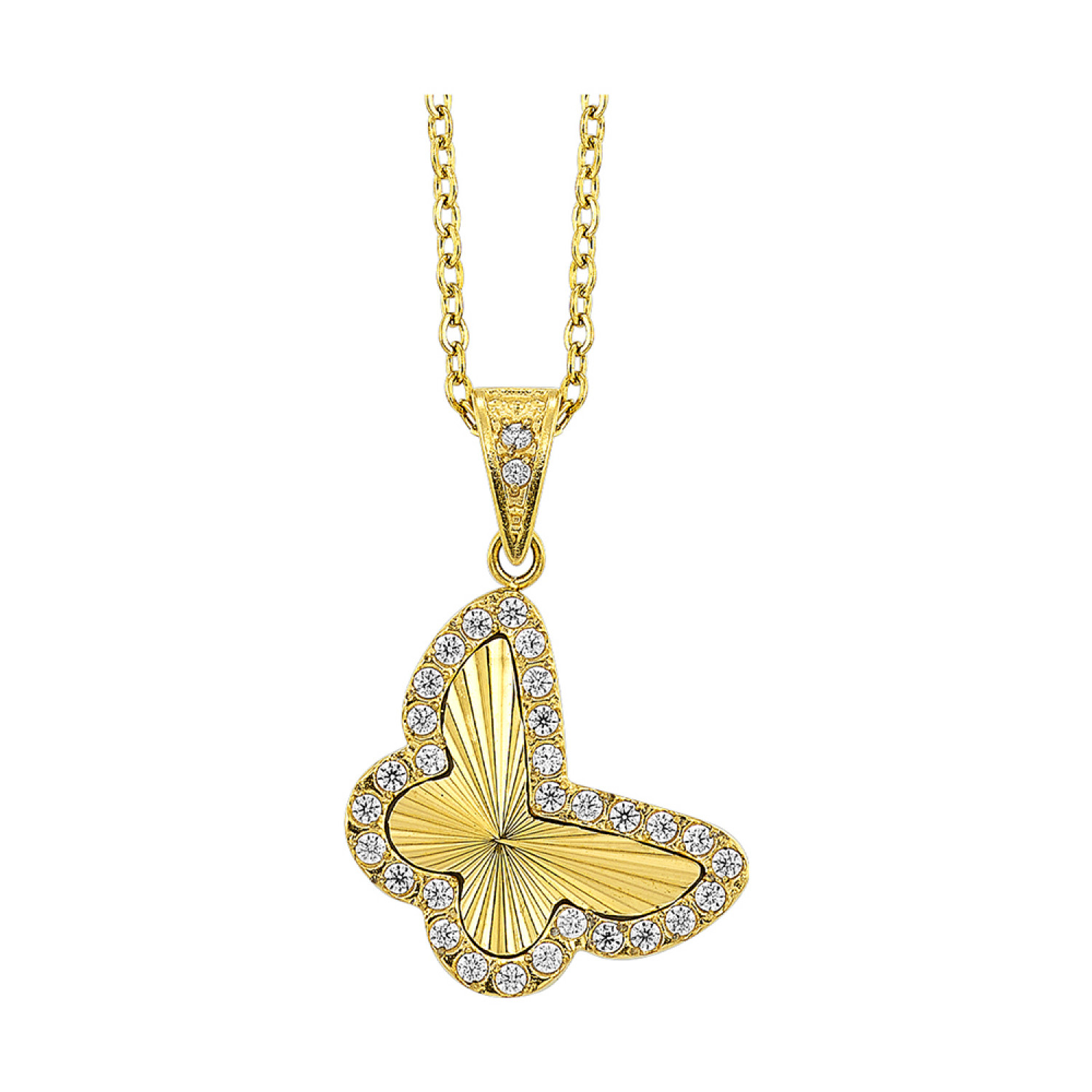 Steel Yellow Gold Plated Butterfly with CZ