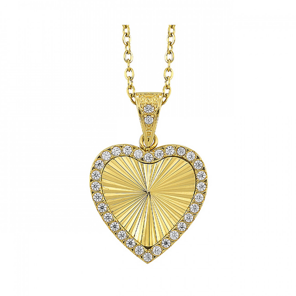 Steel Yellow Gold Plated Heart with CZ