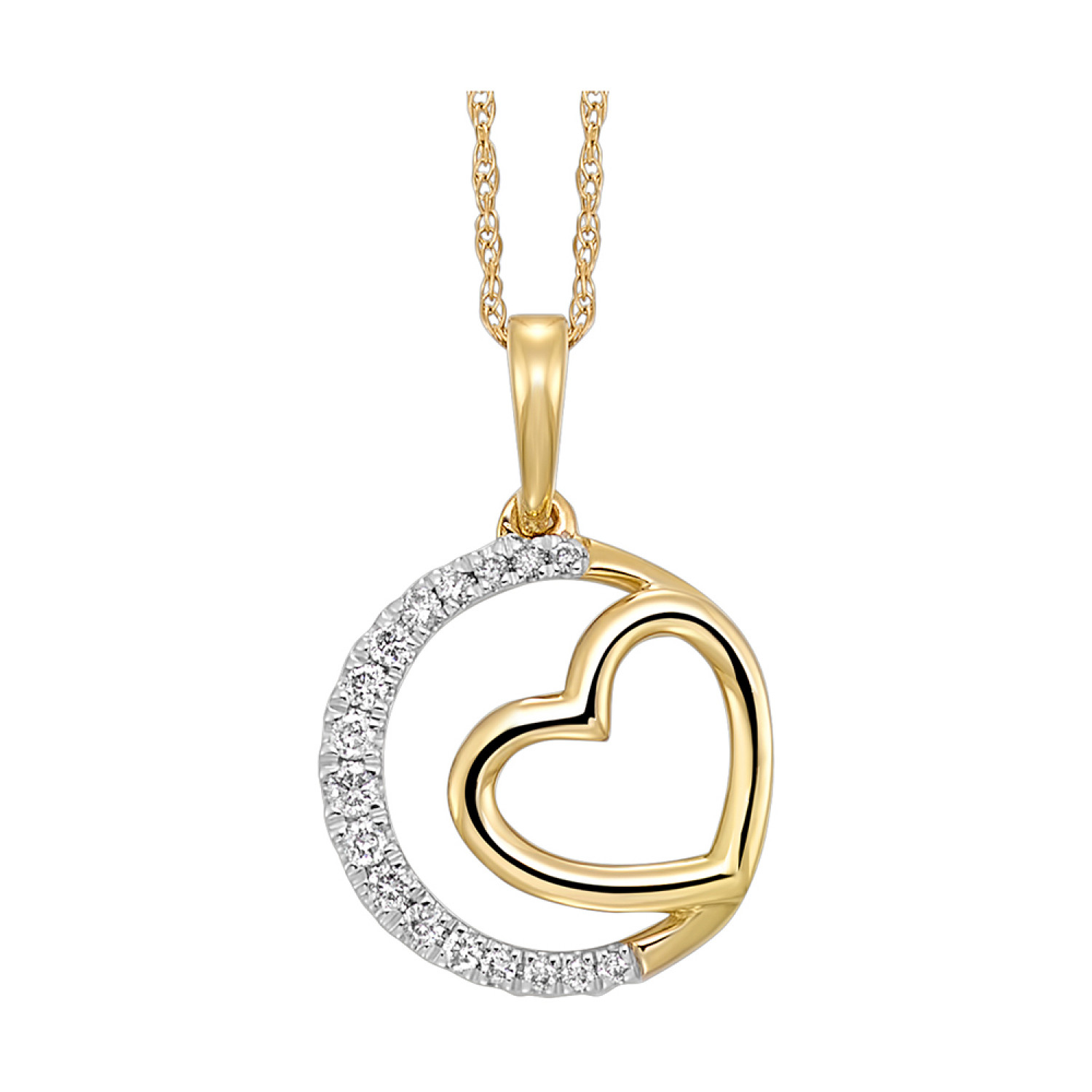 10K Yellow Gold 0.08cttw Diamond Circle Heart Pendant